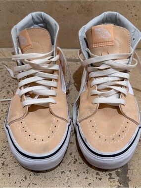 Vans Peach Suede High-Top Sneakers with White Stripe